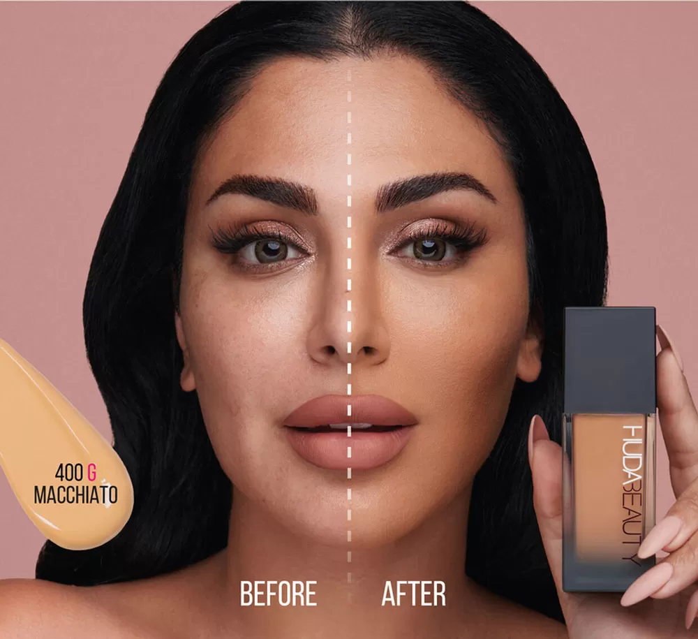 before after Foundation HUDA BEAUTY FAUXFILTER1