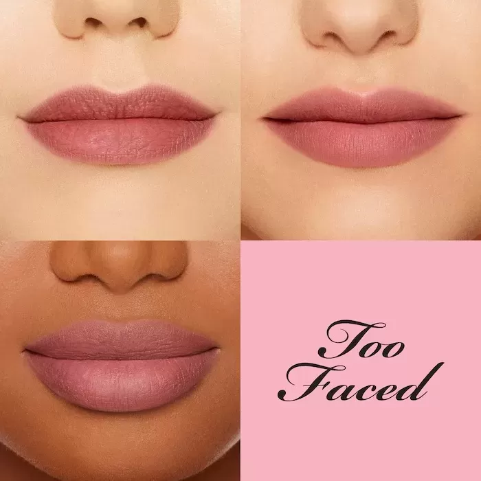 before after Lip Stick Too Faced Peach Puff Long-Wearing Diffused Matte Lip Color